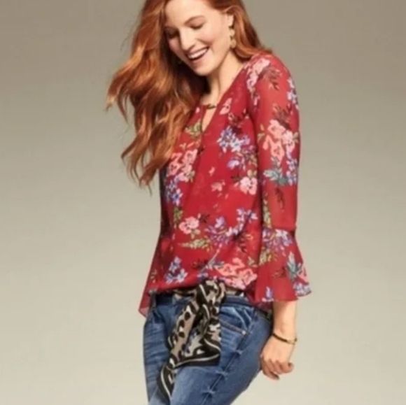 CAbi Tops - CAbi Red Floral Blouse
